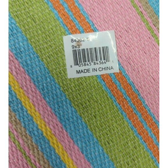 Set/ 2 Nesting Boxes Fabric Covered Round Stripe Pink Lime Aqua Yellow - Picture 11 of 13